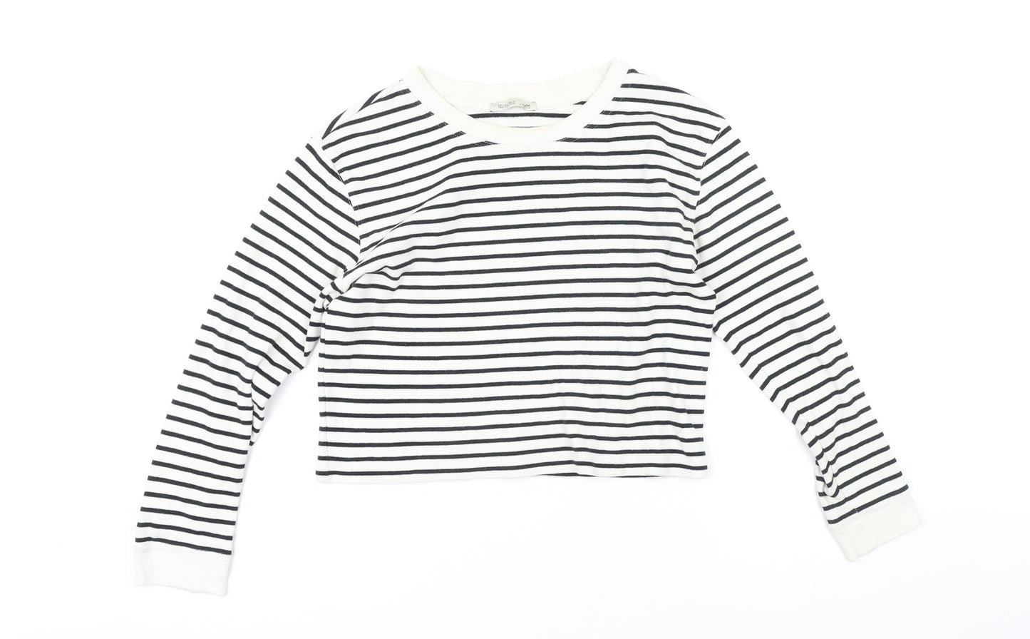 Zara Womens Black Striped Cotton Basic T-Shirt Size S Boat Neck