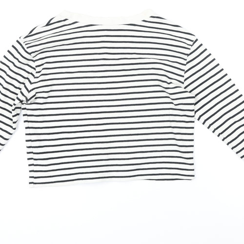 Zara Womens Black Striped Cotton Basic T-Shirt Size S Boat Neck