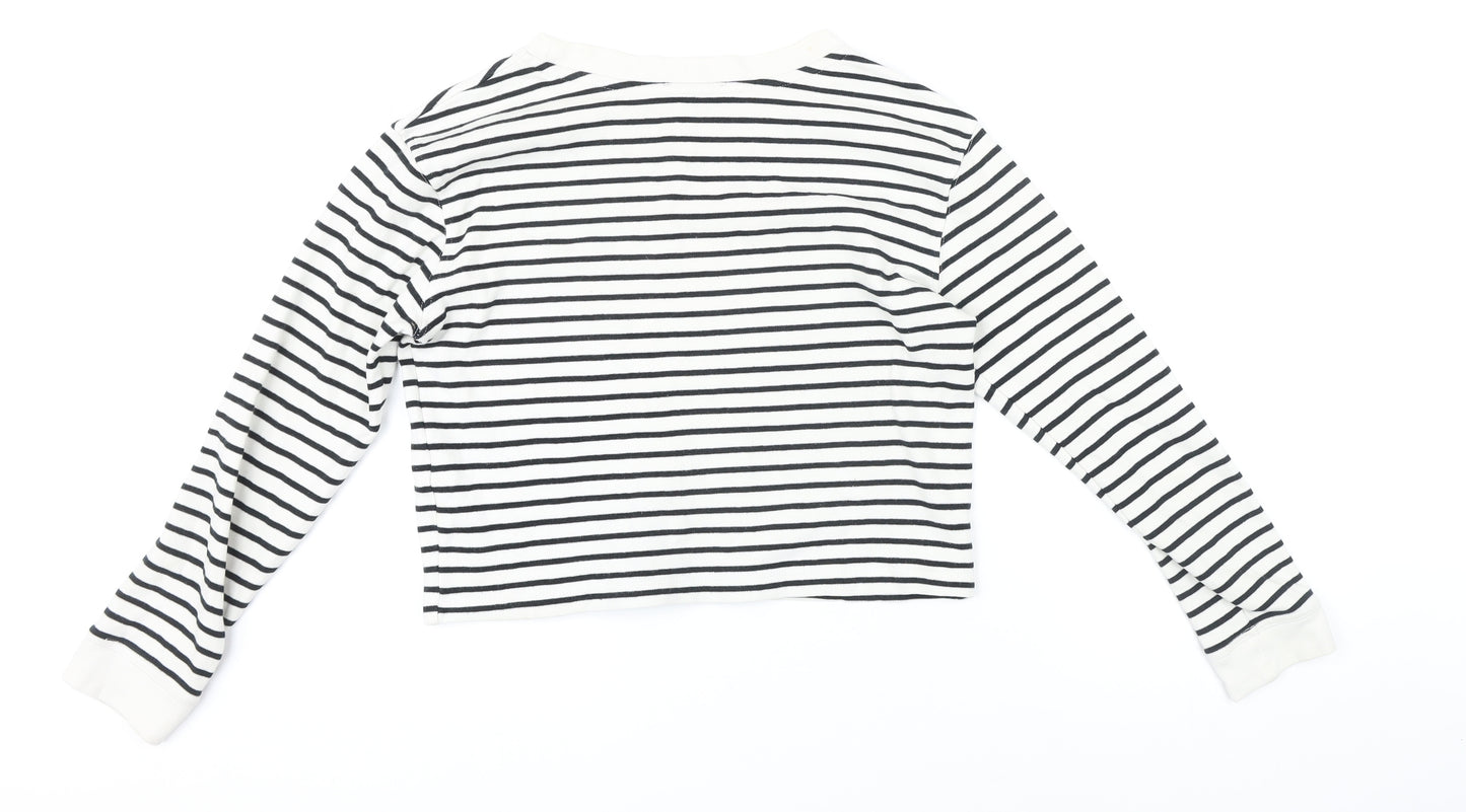 Zara Womens Black Striped Cotton Basic T-Shirt Size S Boat Neck