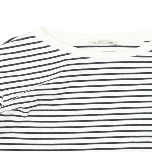 Zara Womens Black Striped Cotton Basic T-Shirt Size S Boat Neck