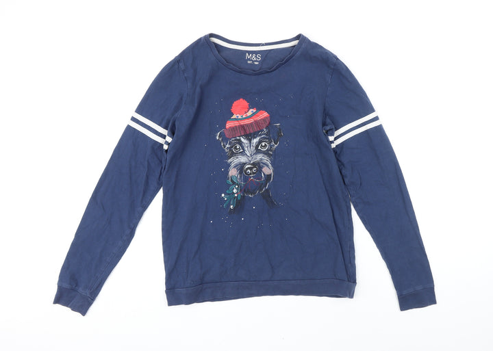 Marks and Spencer Girls Blue Polyester Pullover Sweatshirt Size 14-15 Years Pullover - Dog