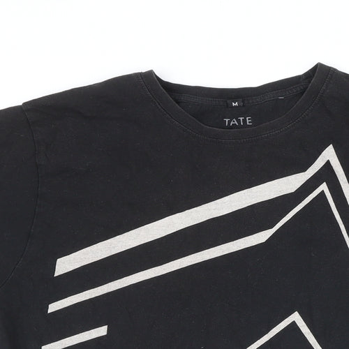 Tate Mens Black Cotton Blend T-Shirt Size M Round Neck - Graphic print