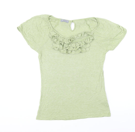 Per Una Womens Green Viscose Basic T-Shirt Size 12 Scoop Neck