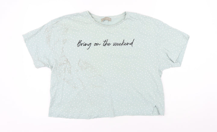 New Look Womens Green Polka Dot 100% Cotton Basic T-Shirt Size 12 Round Neck - Bring on the weekend