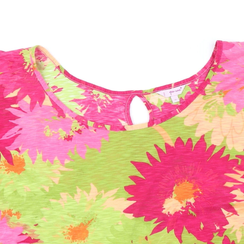 Per Una Womens Multicoloured Floral Polyester Tunic T-Shirt Size 16 Scoop Neck