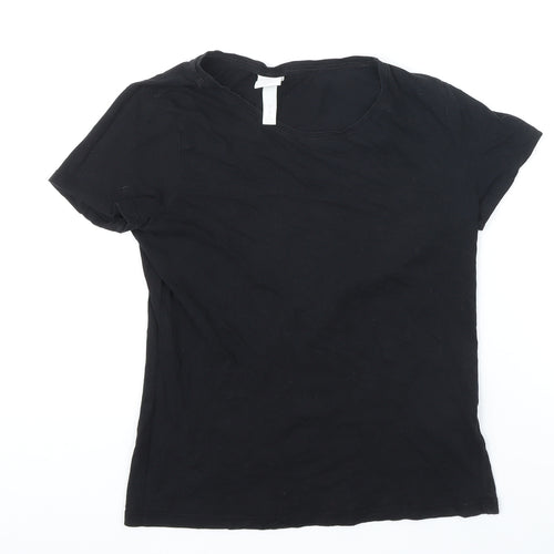 H&M Womens Black 100% Cotton Basic T-Shirt Size M Boat Neck