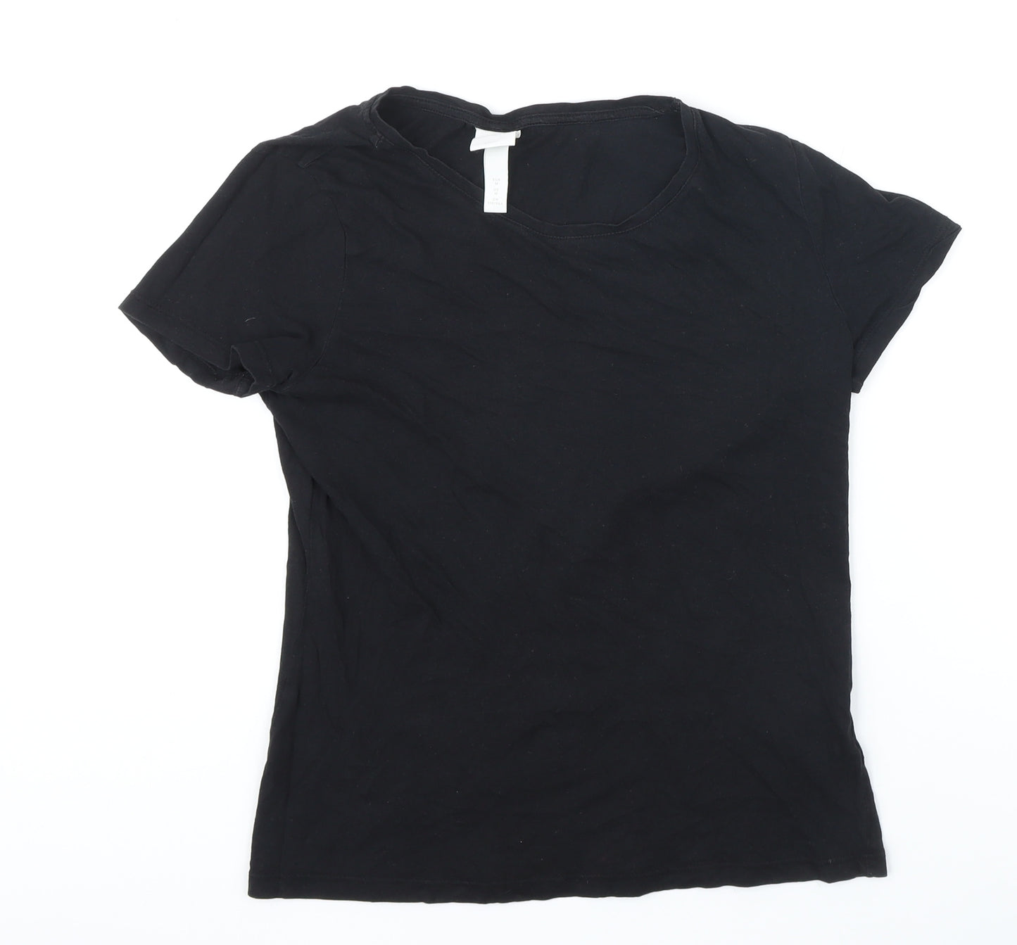 H&M Womens Black 100% Cotton Basic T-Shirt Size M Boat Neck