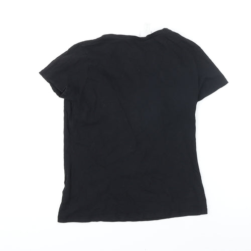 H&M Womens Black 100% Cotton Basic T-Shirt Size M Boat Neck