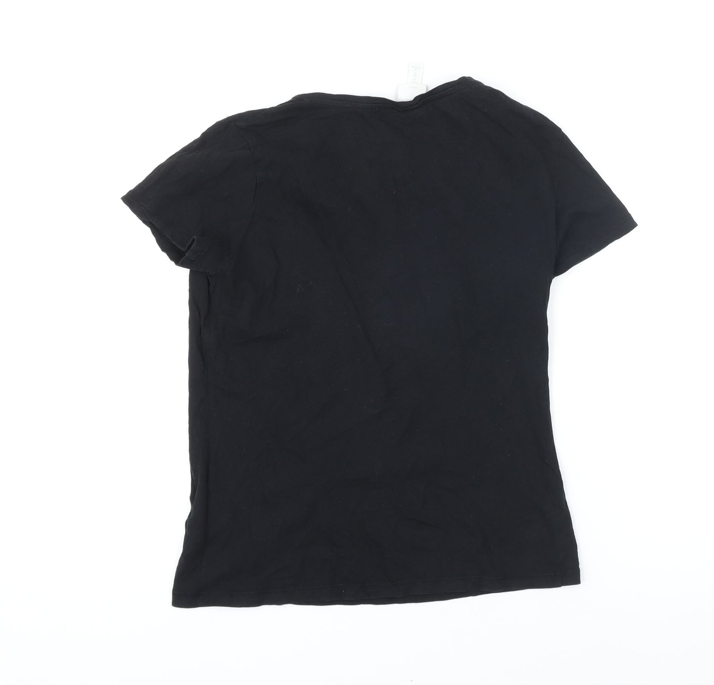 H&M Womens Black 100% Cotton Basic T-Shirt Size M Boat Neck