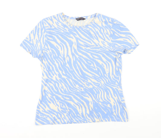 Marks and Spencer Womens Blue Animal Print Cotton Basic T-Shirt Size 14 Boat Neck