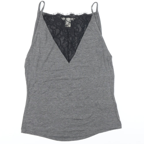 H&M Womens Grey Viscose Camisole T-Shirt Size S Square Neck - Lace neckline