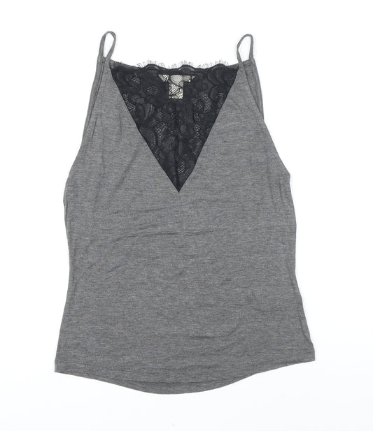 H&M Womens Grey Viscose Camisole T-Shirt Size S Square Neck - Lace neckline