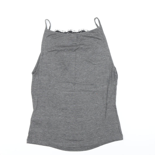 H&M Womens Grey Viscose Camisole T-Shirt Size S Square Neck - Lace neckline