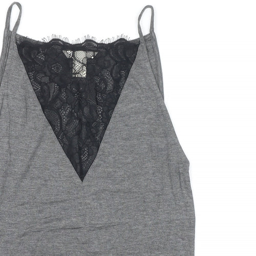 H&M Womens Grey Viscose Camisole T-Shirt Size S Square Neck - Lace neckline