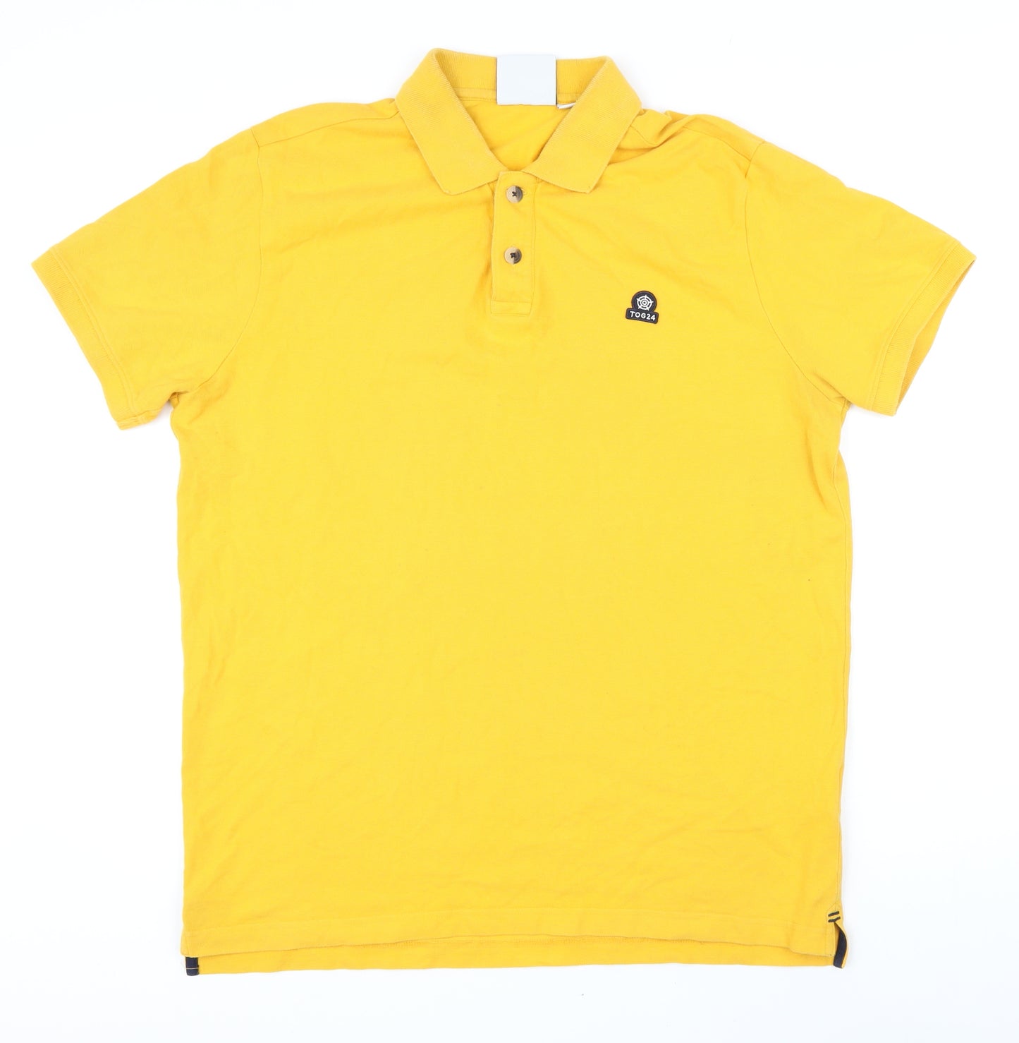 TOG24 Mens Yellow 100% Cotton Polo Size L Collared Button