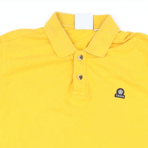 TOG24 Mens Yellow 100% Cotton Polo Size L Collared Button