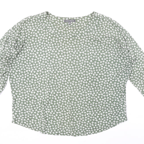 Laura Ashley Womens Green Floral Chlorofibre Basic T-Shirt Size 16 Boat Neck