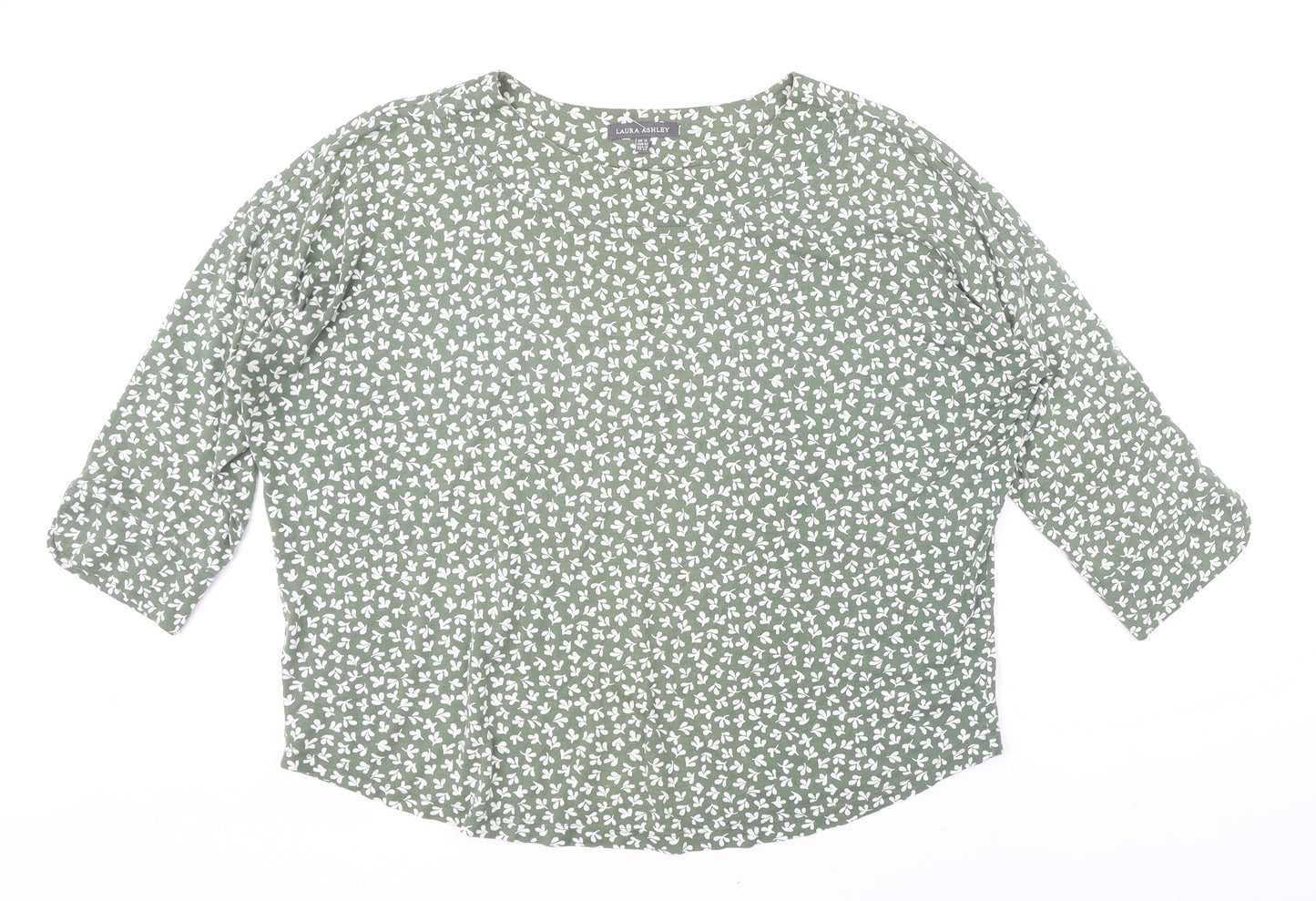 Laura Ashley Womens Green Floral Chlorofibre Basic T-Shirt Size 16 Boat Neck