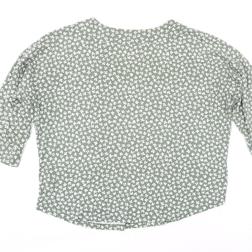 Laura Ashley Womens Green Floral Chlorofibre Basic T-Shirt Size 16 Boat Neck