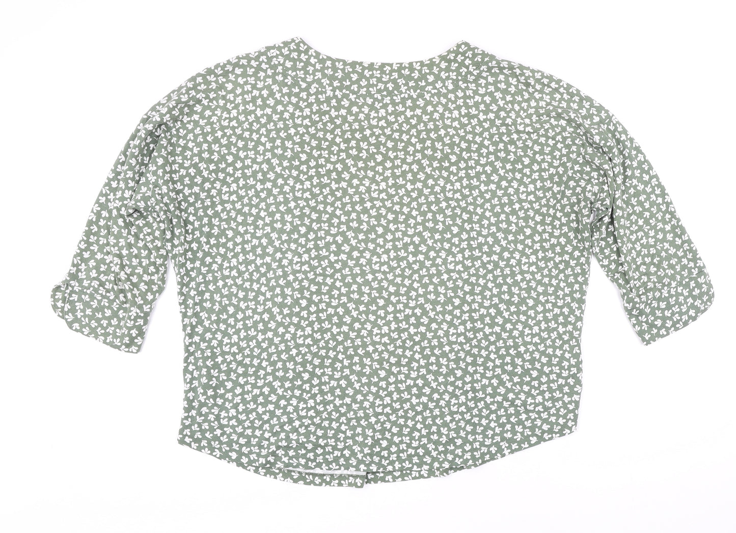 Laura Ashley Womens Green Floral Chlorofibre Basic T-Shirt Size 16 Boat Neck