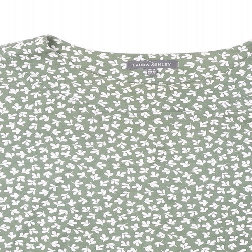 Laura Ashley Womens Green Floral Chlorofibre Basic T-Shirt Size 16 Boat Neck