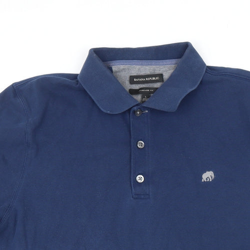 Banana Republic Mens Blue Cotton Polo Size L Collared Button