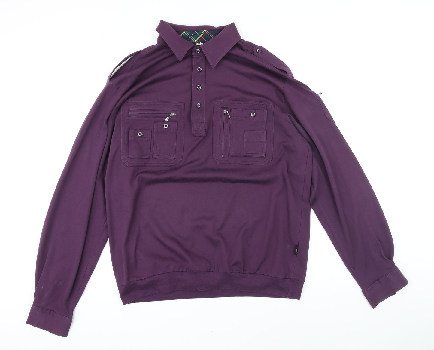 hajo Mens Purple Polyester Polo Size M Collared Button