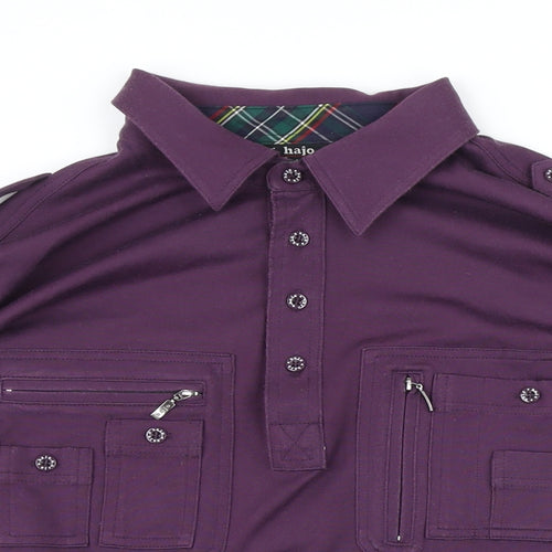 hajo Mens Purple Polyester Polo Size M Collared Button