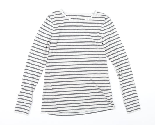 Gap Womens Grey Striped Cotton Basic T-Shirt Size M Boat Neck