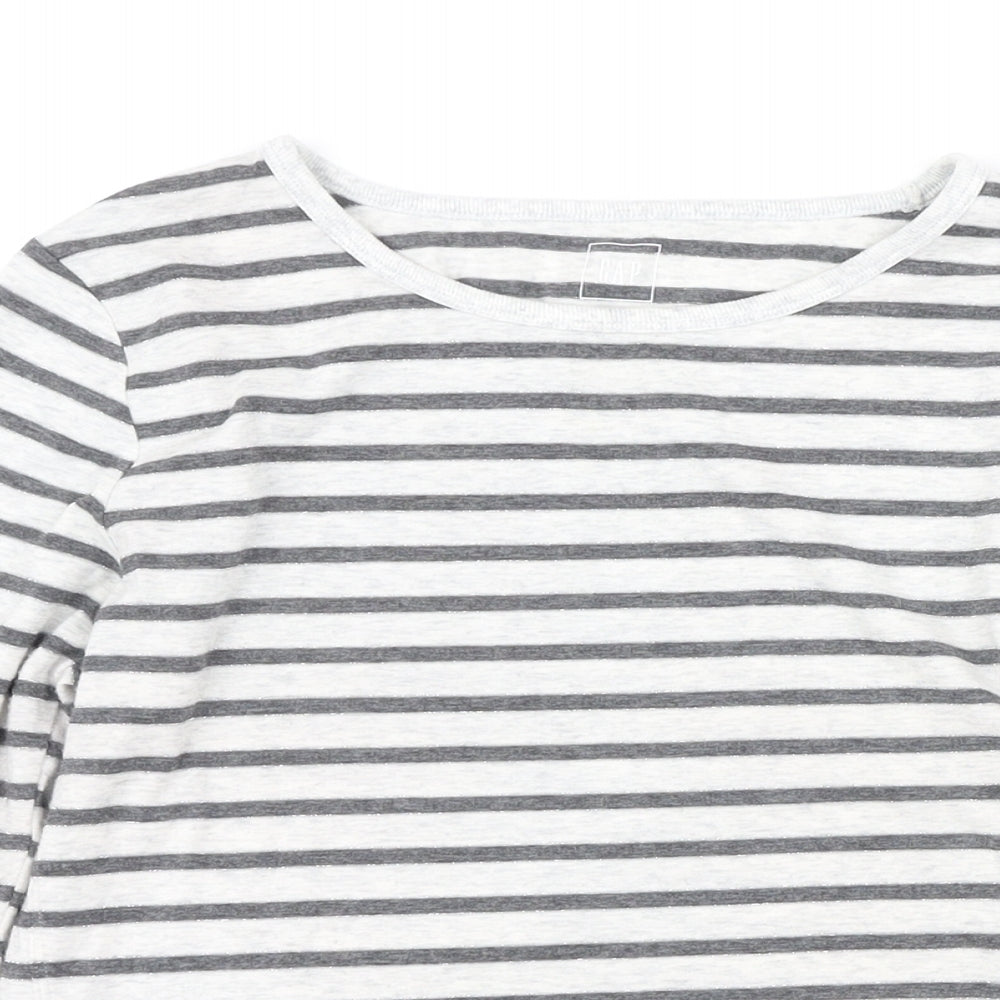 Gap Womens Grey Striped Cotton Basic T-Shirt Size M Boat Neck