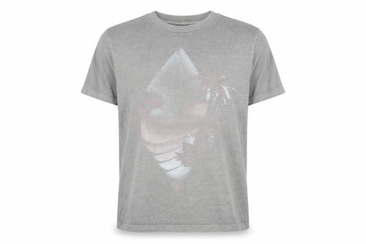 Front view of ONeill men’s grey polyester t-shirt, size S, round neck - palm trees