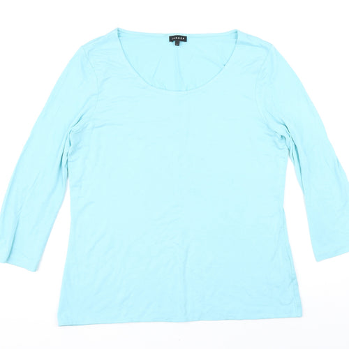 Jaeger Womens Blue Viscose Basic T-Shirt Size L Scoop Neck