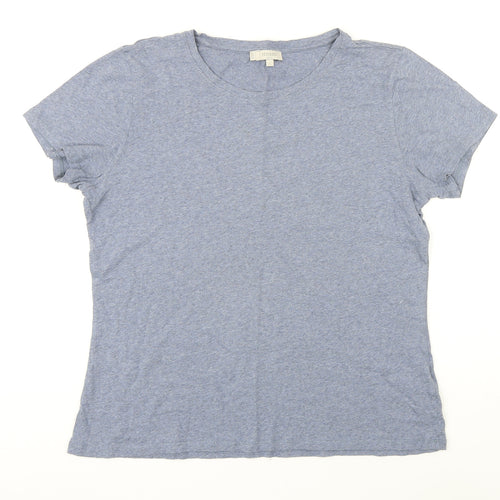 Hobbs Womens Blue Cotton Blend Basic T-Shirt Size L Boat Neck