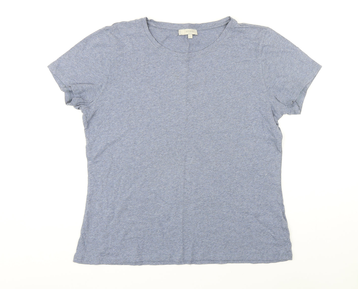 Hobbs Womens Blue Cotton Blend Basic T-Shirt Size L Boat Neck