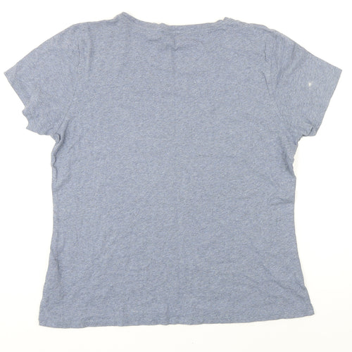 Hobbs Womens Blue Cotton Blend Basic T-Shirt Size L Boat Neck