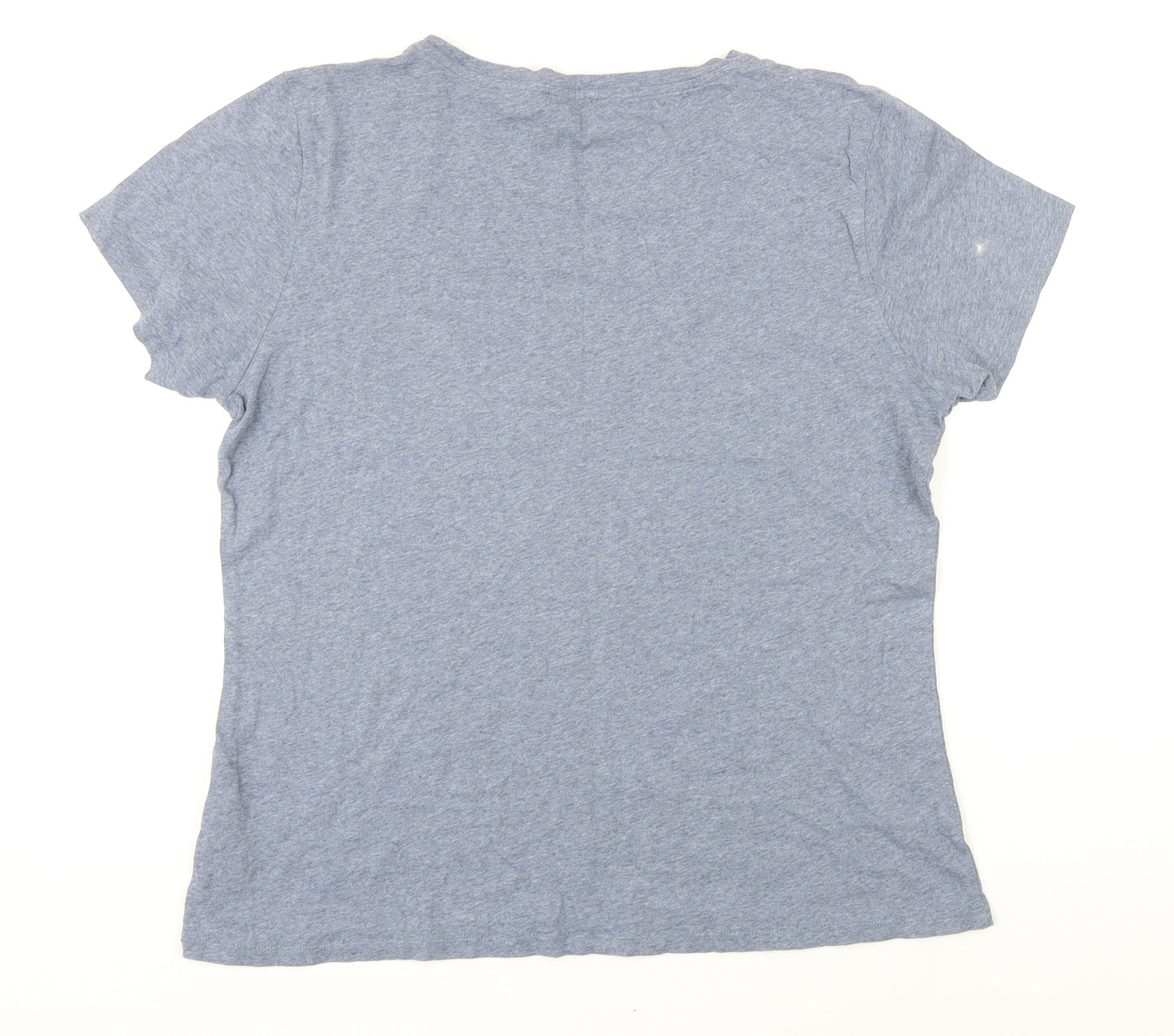 Hobbs Womens Blue Cotton Blend Basic T-Shirt Size L Boat Neck