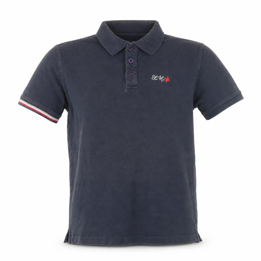 David Mens Blue 100% Cotton Polo Size L Collared Button - St. Martin recycled sails 1931