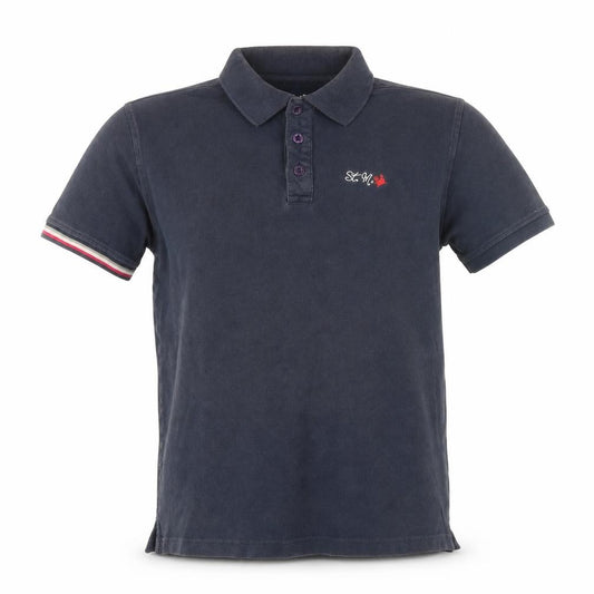 Front view of David men’s blue 100% cotton polo, size L, collared button - st. martin recycled sails 1931