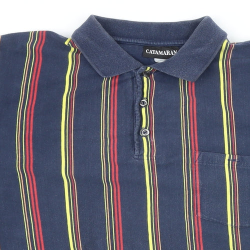 Catamaran Mens Ivory Striped 100% Cotton Polo Size M Collared Button