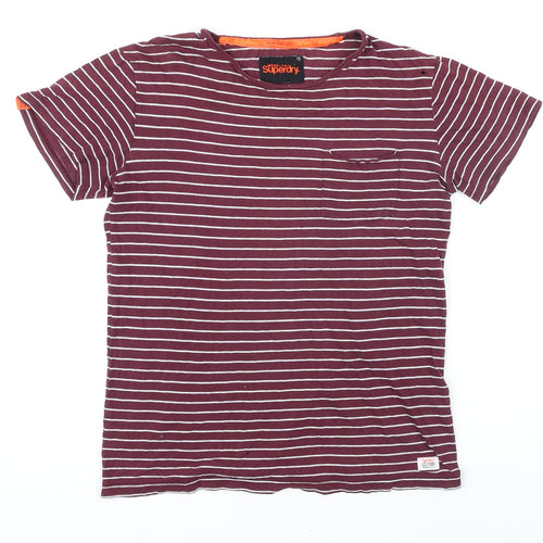 Superdry Mens Purple Striped Cotton T-Shirt Size M Round Neck