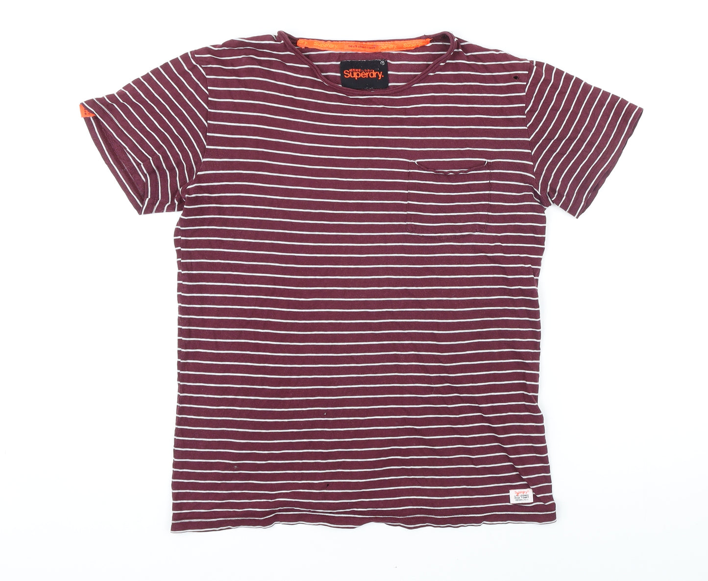 Superdry Mens Purple Striped Cotton T-Shirt Size M Round Neck