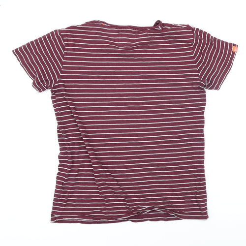 Superdry Mens Purple Striped Cotton T-Shirt Size M Round Neck