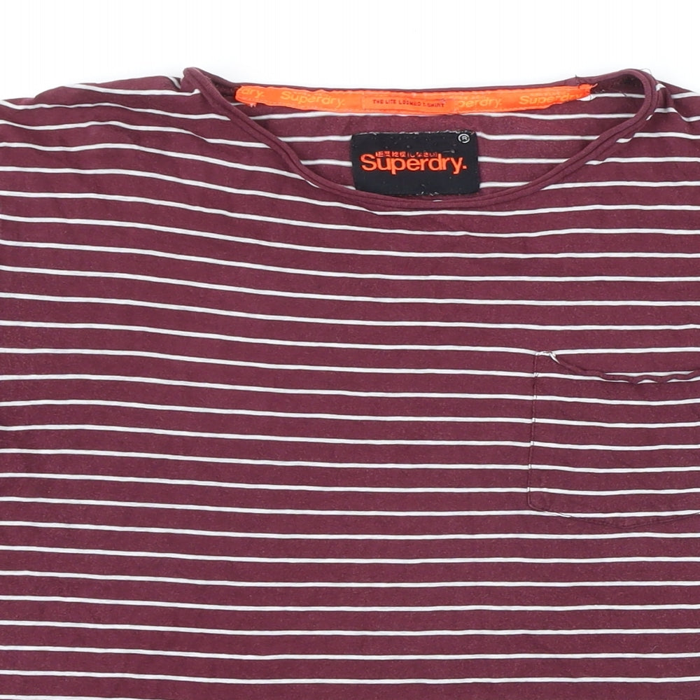 Superdry Mens Purple Striped Cotton T-Shirt Size M Round Neck