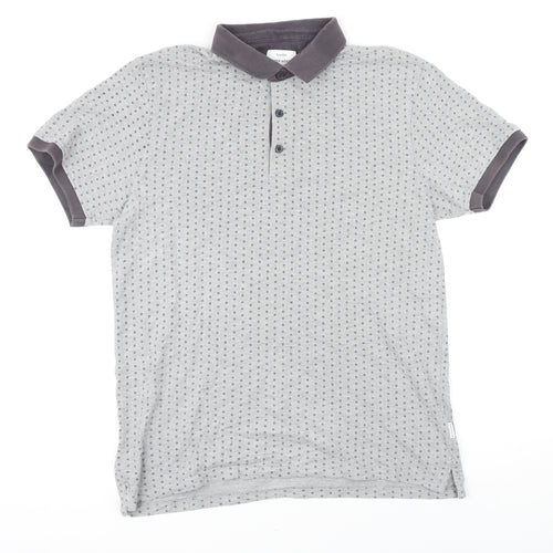 Peter Werth Mens Grey Geometric 100% Cotton Polo Size L Collared Button - circles