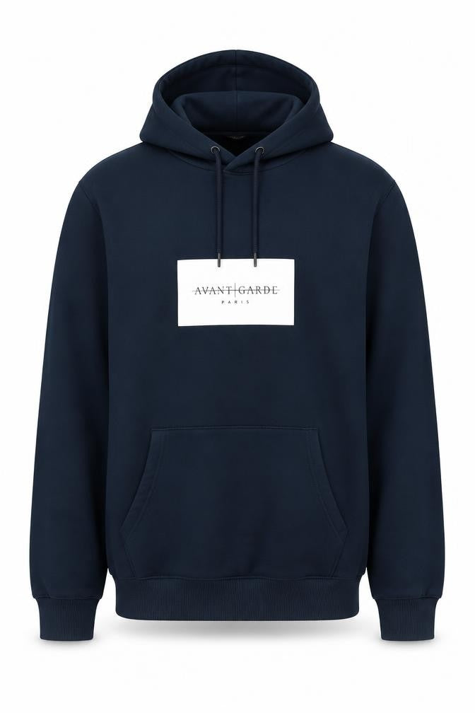 Front view of Avant Garde men’s blue polyester pullover hoodie, size 2XL, - avant garde paris