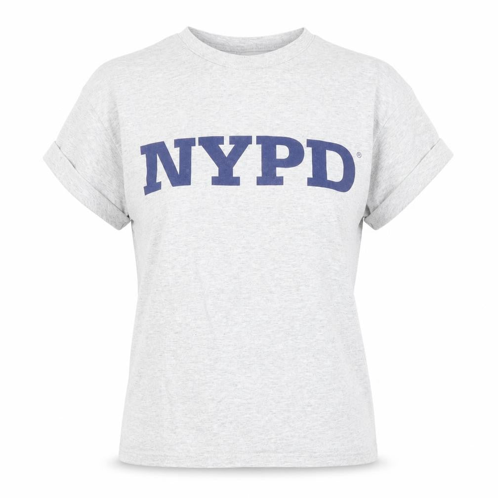Front view of Topshop women’s grey cotton basic t-shirt, size XS, round neck - nypd