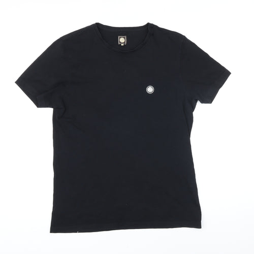 Pretty Green Womens Black Cotton Basic T-Shirt Size M Round Neck