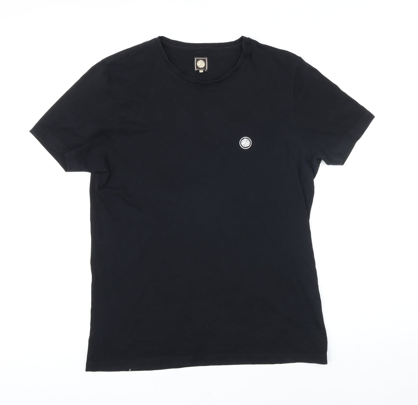 Pretty Green Womens Black Cotton Basic T-Shirt Size M Round Neck