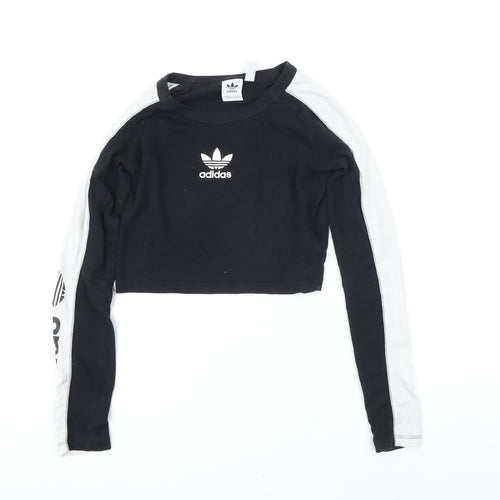 Addidas Womens Black Colourblock Cotton Pullover Sweatshirt Size 6 Pullover - Addidas logo. Cropped