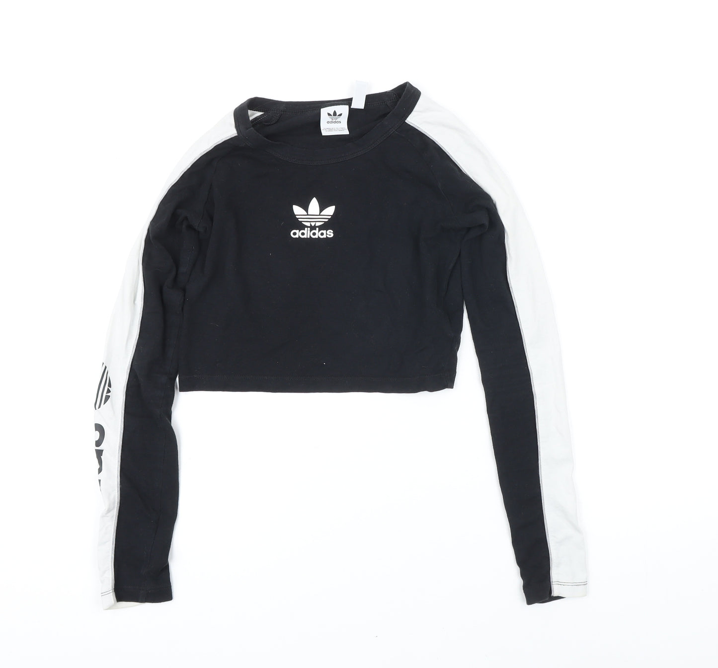 Addidas Womens Black Colourblock Cotton Pullover Sweatshirt Size 6 Pullover - Addidas logo. Cropped